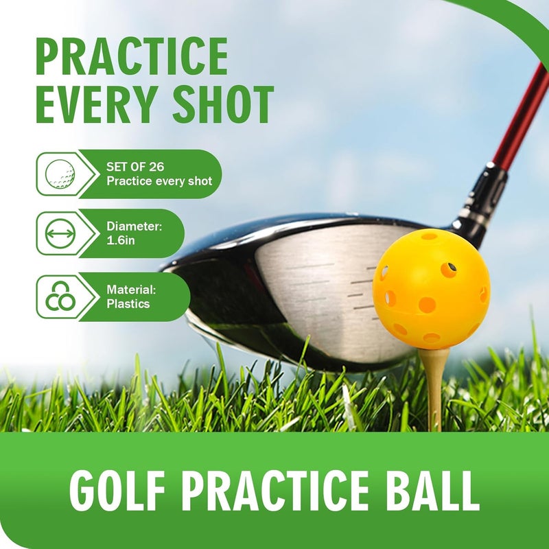 Bac-kitchen 26 Pack Practice Golf Balls, 41mm Hollow Airflow Plastic Golf Balls with Golf Tees, for Indoor Outdoor Driving Range Backyard Swing Practice - Image 3